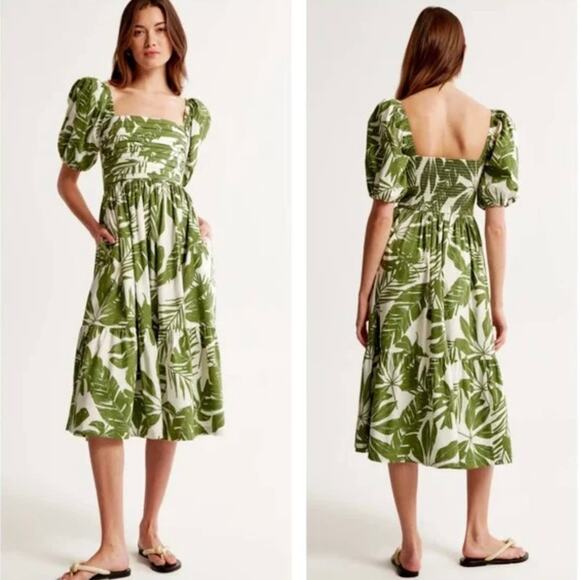 NEW Abercrombie & Fitch Emerson Linen-Blend Puff Sleeve Midi Dress XXLT - Picture 13 of 13